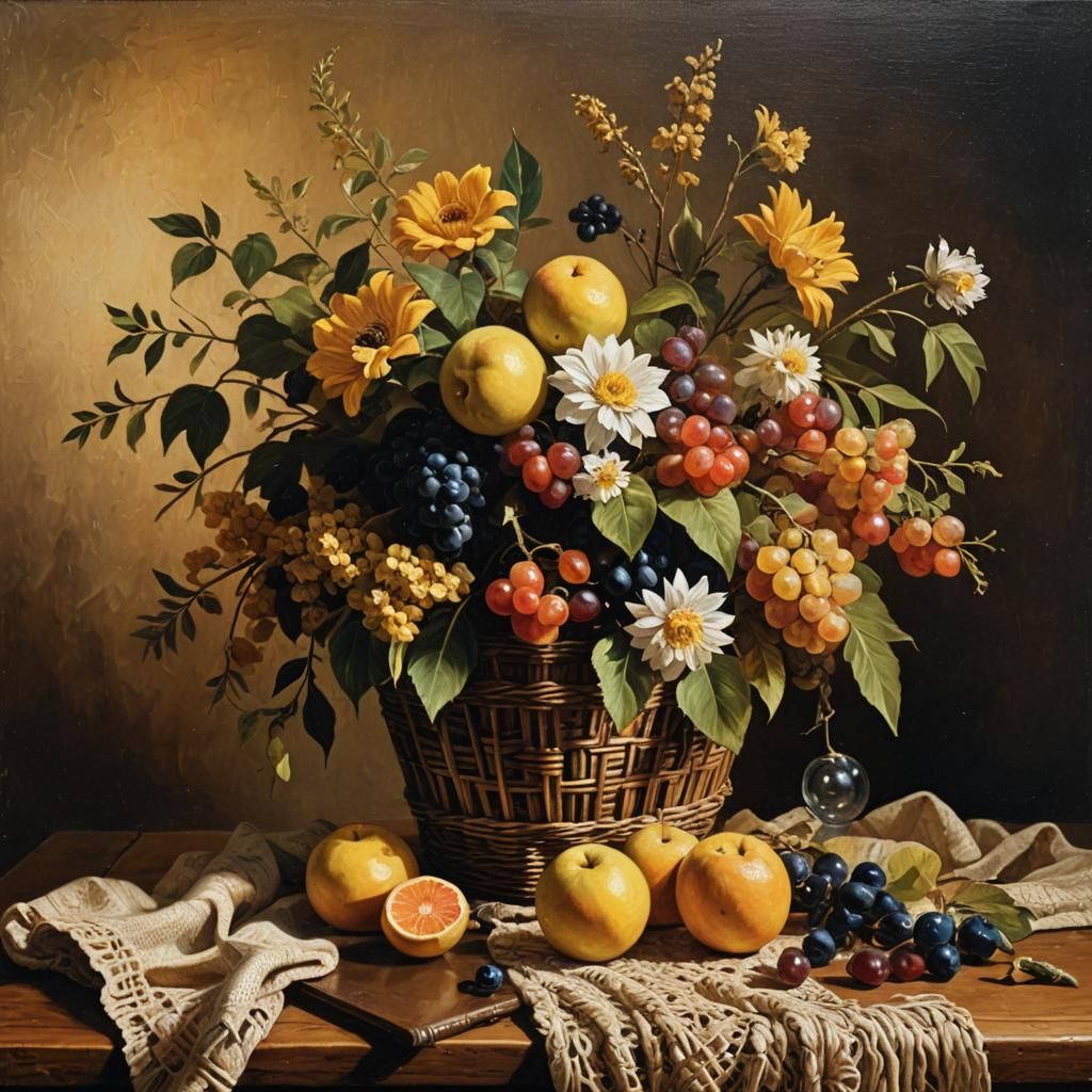 Baroque Still Life with Fruit and Flowers