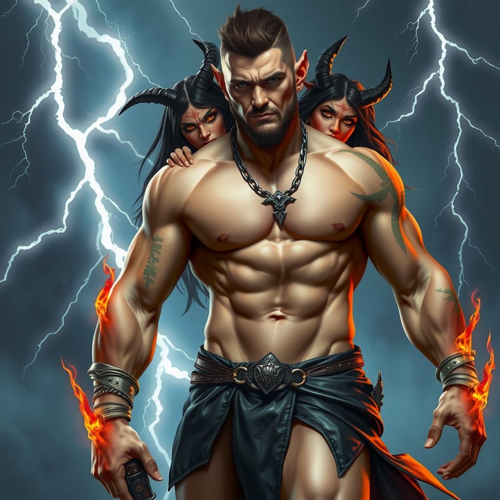 Fantasy Warlock and Demon in Artgerm Style