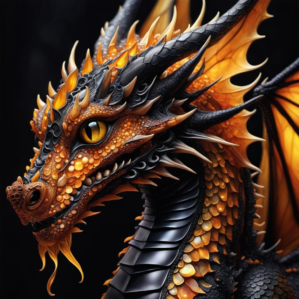 Amber and Onyx Dragoness in Magical Realism