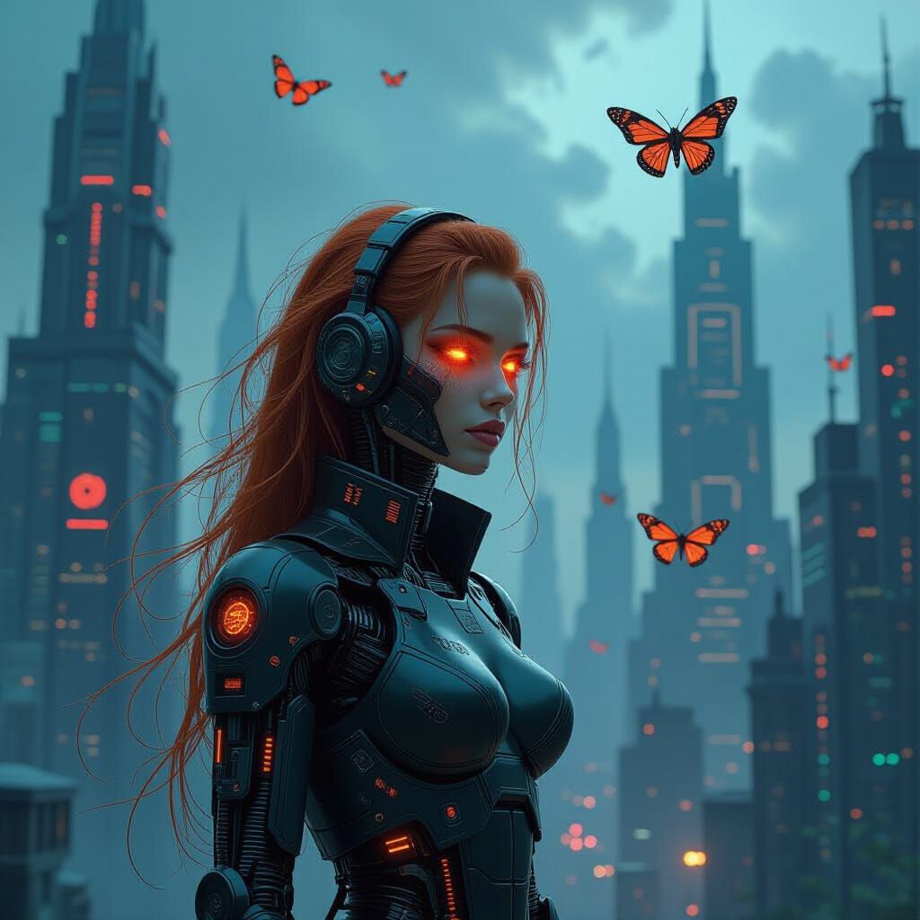 Cyberpunk Cyborg in Chaotic Metropolis