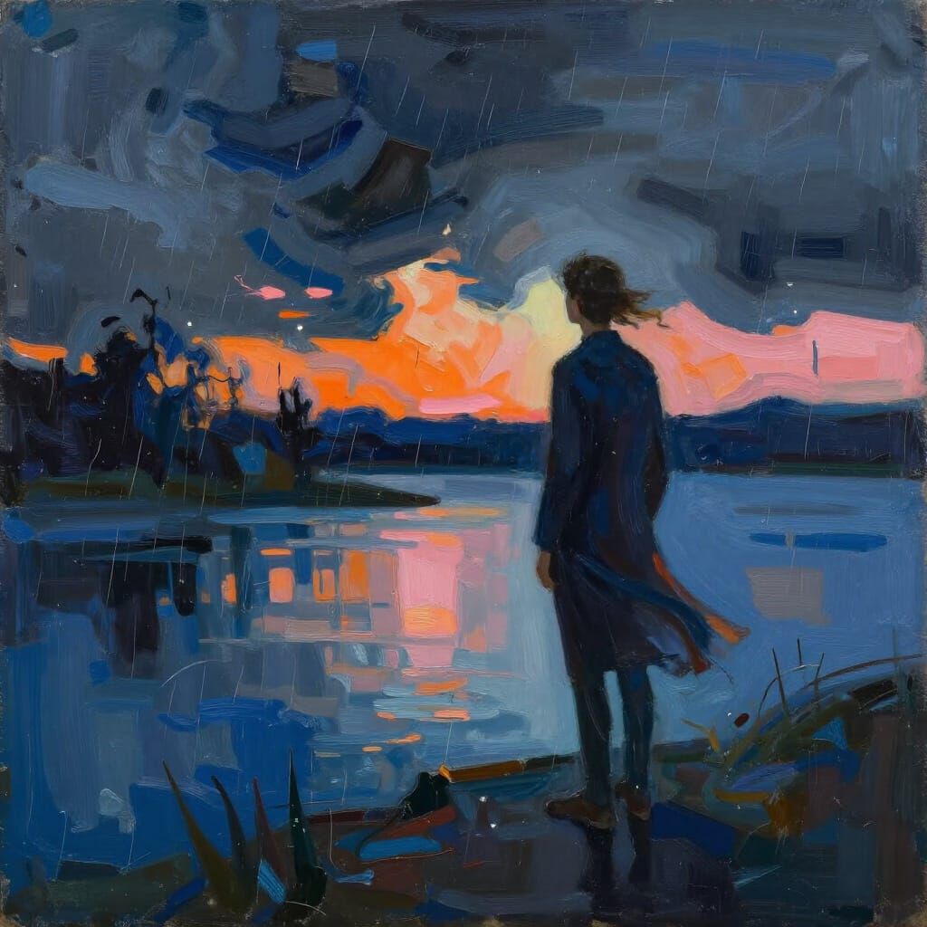 Abstract Expressionist Night to Dawn Reflection