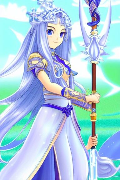 Water Mage with Staff in Sci-Fi Style