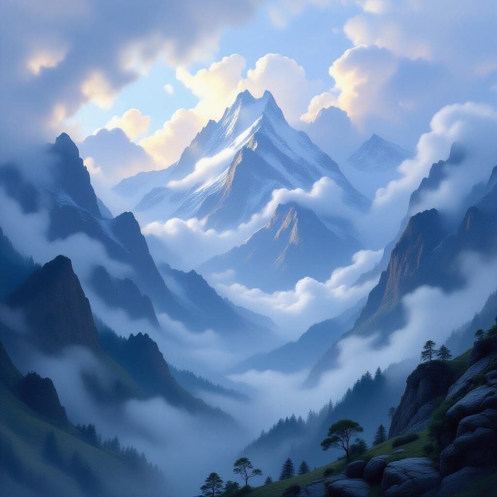 Misty Mountains Landscape in Epic Fantasy Style