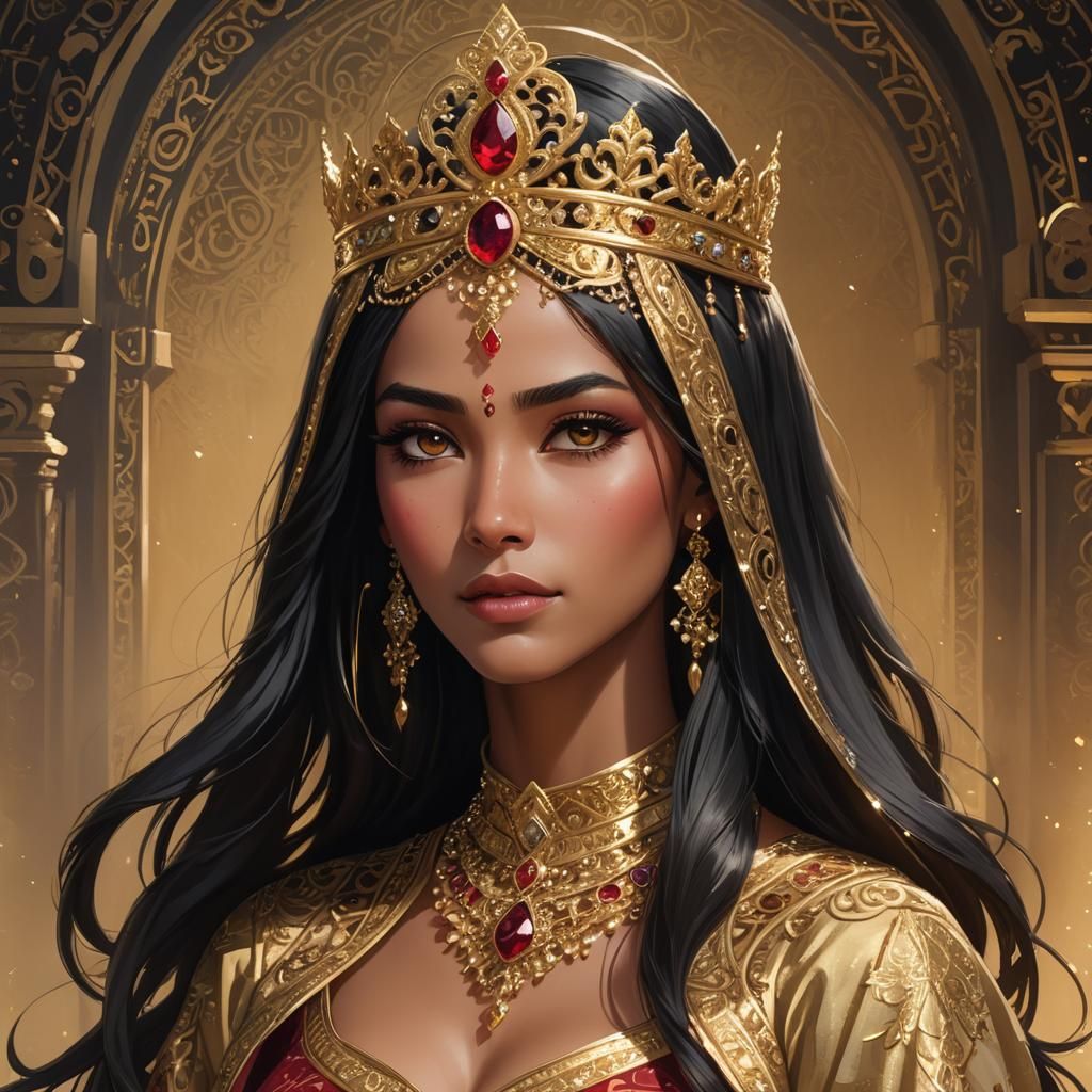 Anime Arabic Queen Portrait in Ethereal Style
