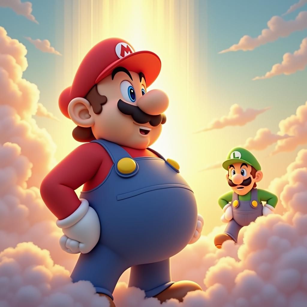 Mario's Divine Transformation: A Baroque-Inspired Scene