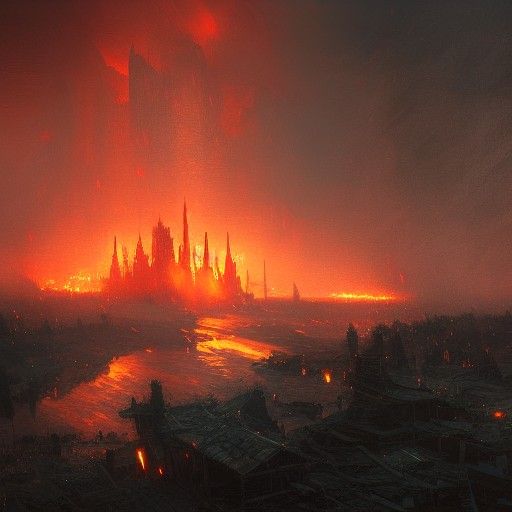 Fiery Siege Landscape in Dark Fantasy Style