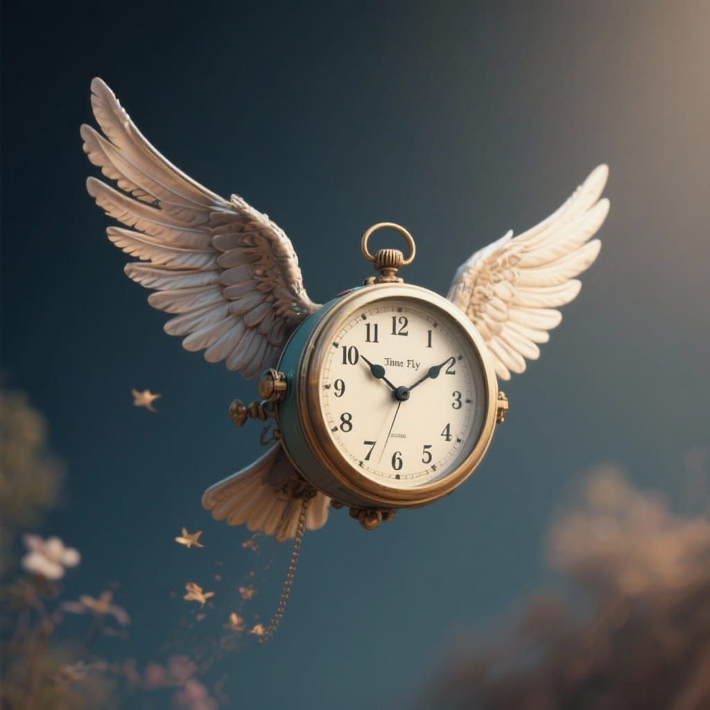 Time Flies: Clocks with Wings Soaring Through Clouds