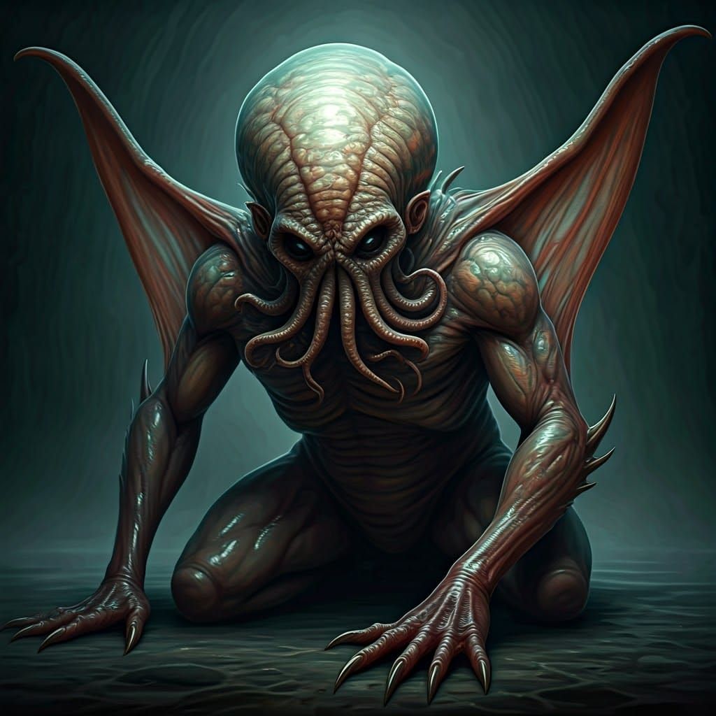 Grotesque Humanoid Monster in Biomechanical Horror Style