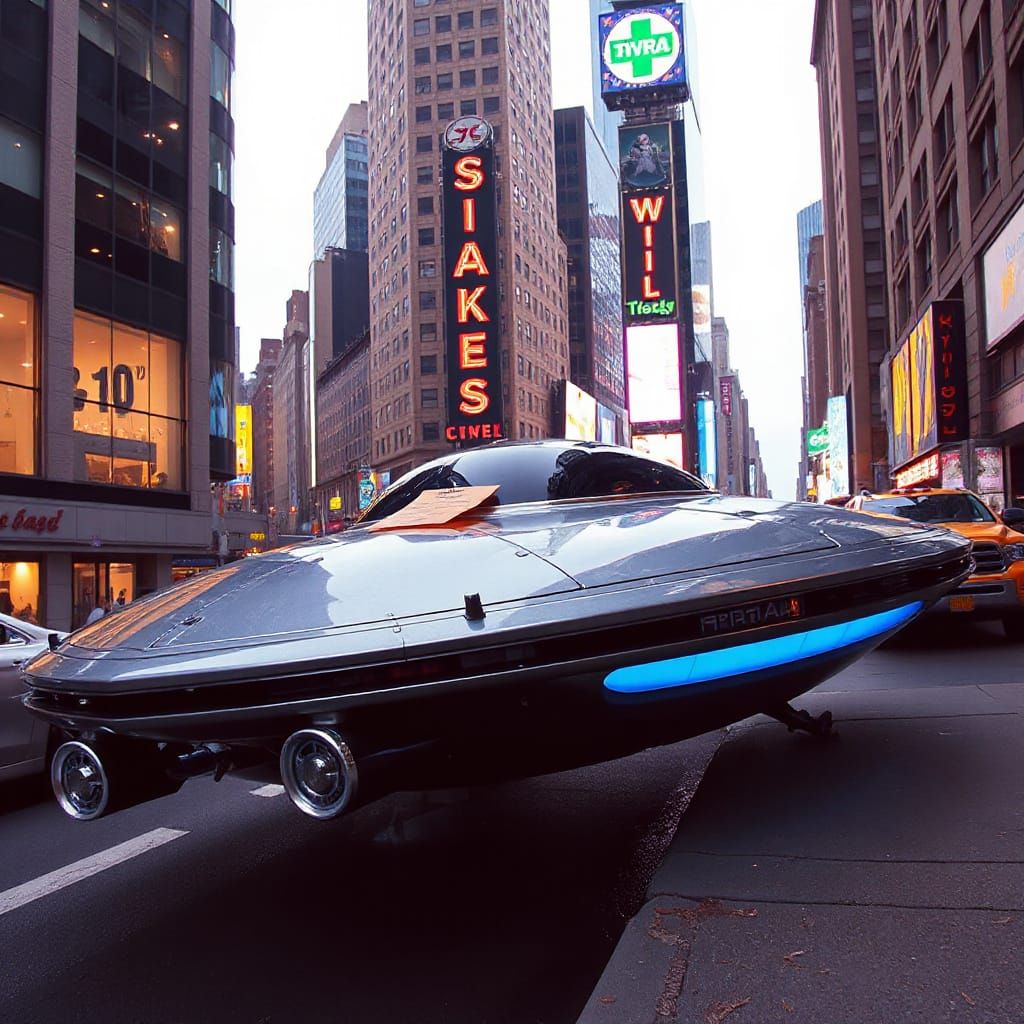 Sleek Metallic UFO with Parking Ticket in Futuristic New Yor...