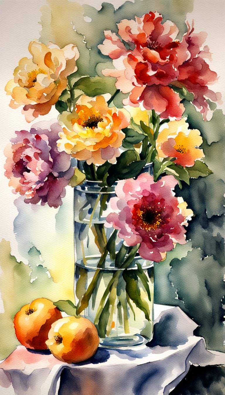 Vibrant Watercolor Still Life of Flowers
