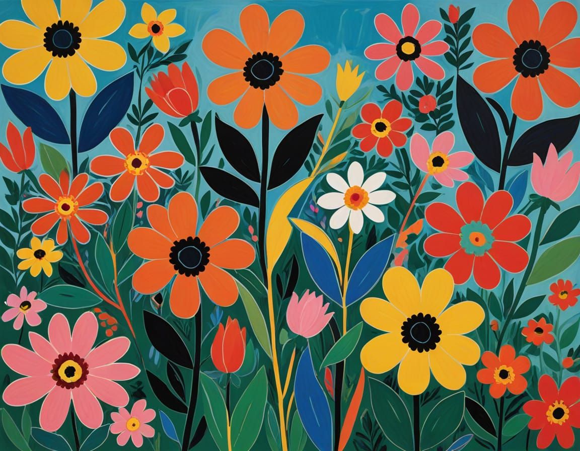 Vibrant Fauvist Flowers with Expressive Brushstrokes and Bol...