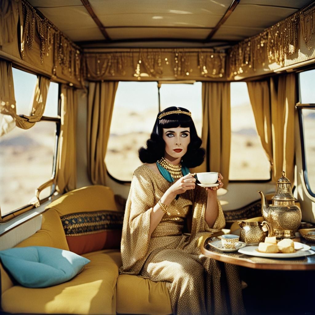 Elizabeth Taylor as Cleopatra Having Tea