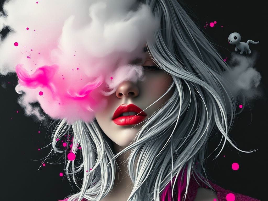 Surreal Female Portrait with Cloud Shading, Hyperdetailed Ar...