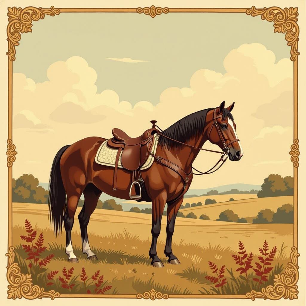 Horse in Landscape, Expressive Drawing