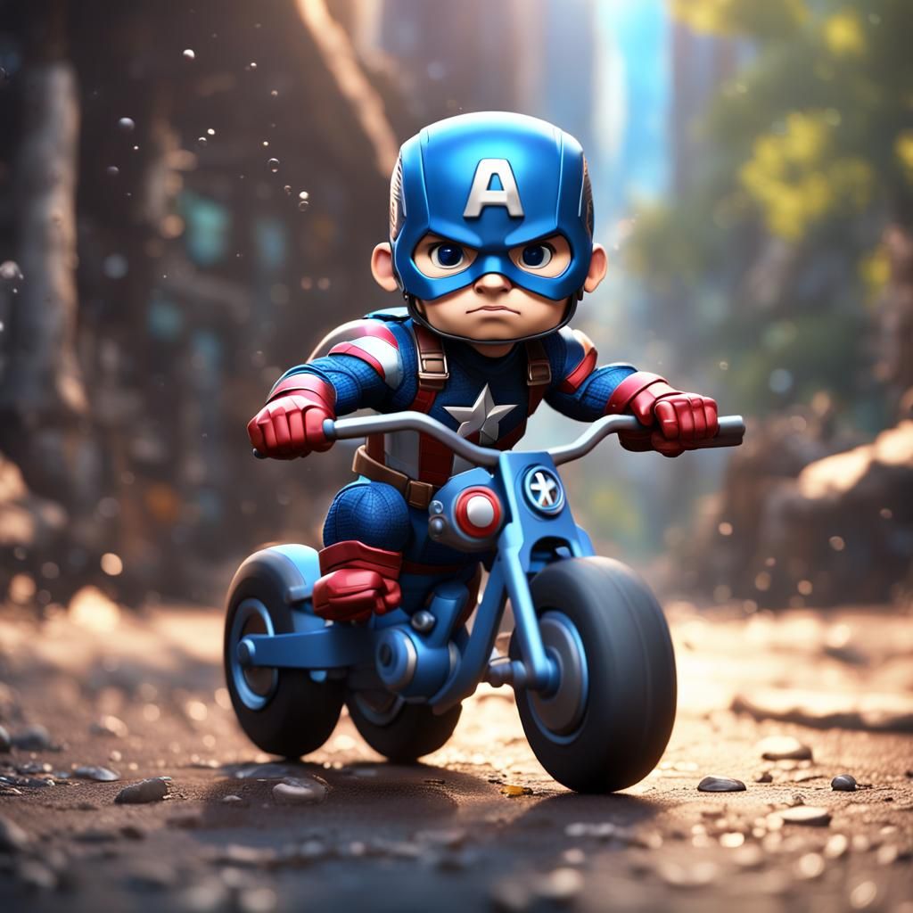 Cute Captain America Action Figure on Bike