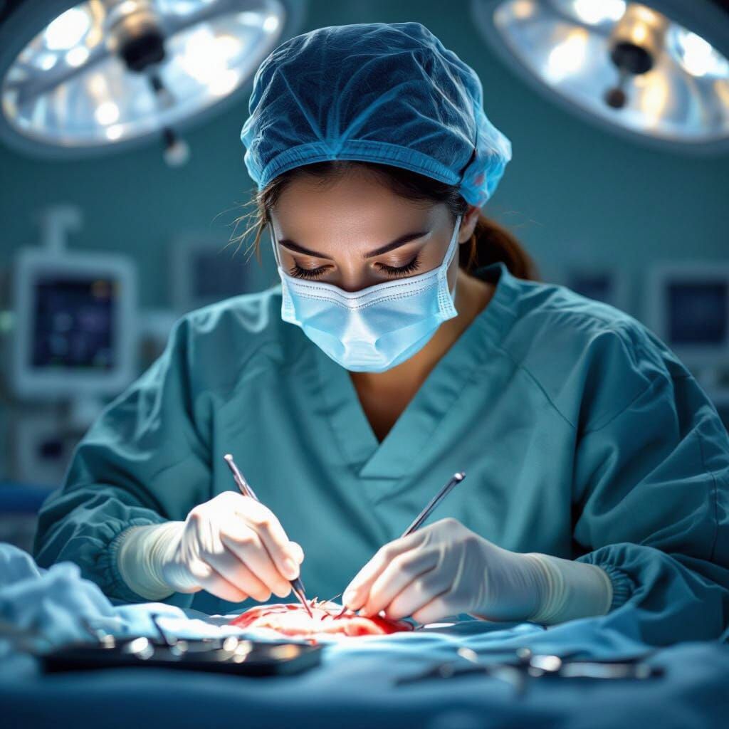 Surgeon Performing Heart Operation in Dramatic Lighting