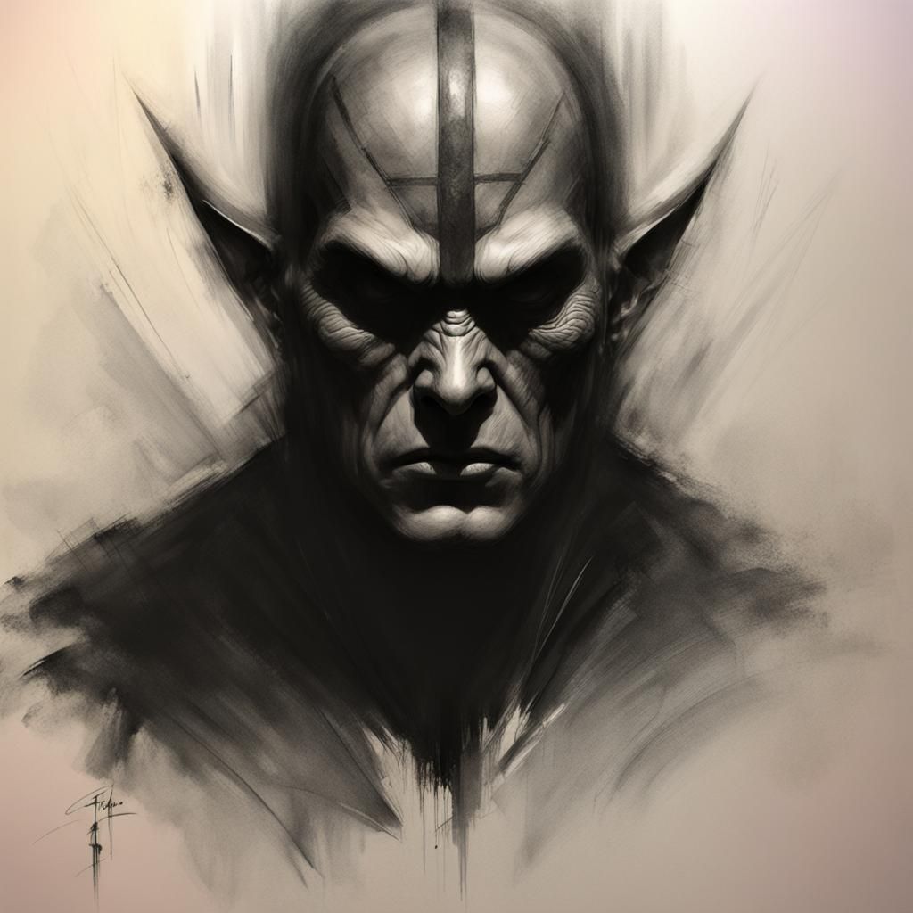 Ethereal Shadow Spirit Warrior in Charcoal Sketch Style