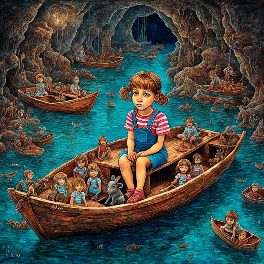 Little Girl in Sailboat, Van Gogh-Style Cavern