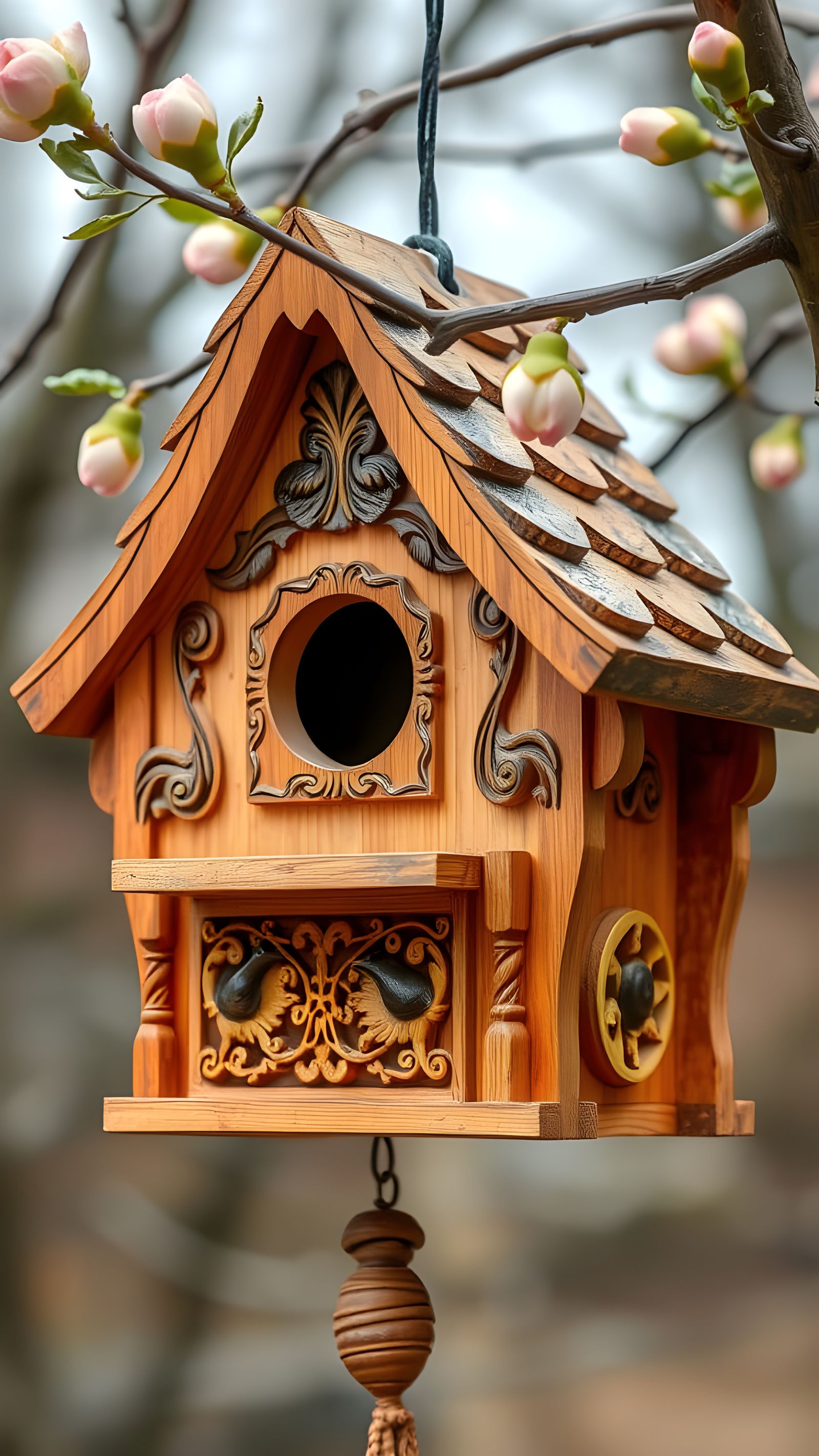 Cubist Birdhouse on Blossoming Branch