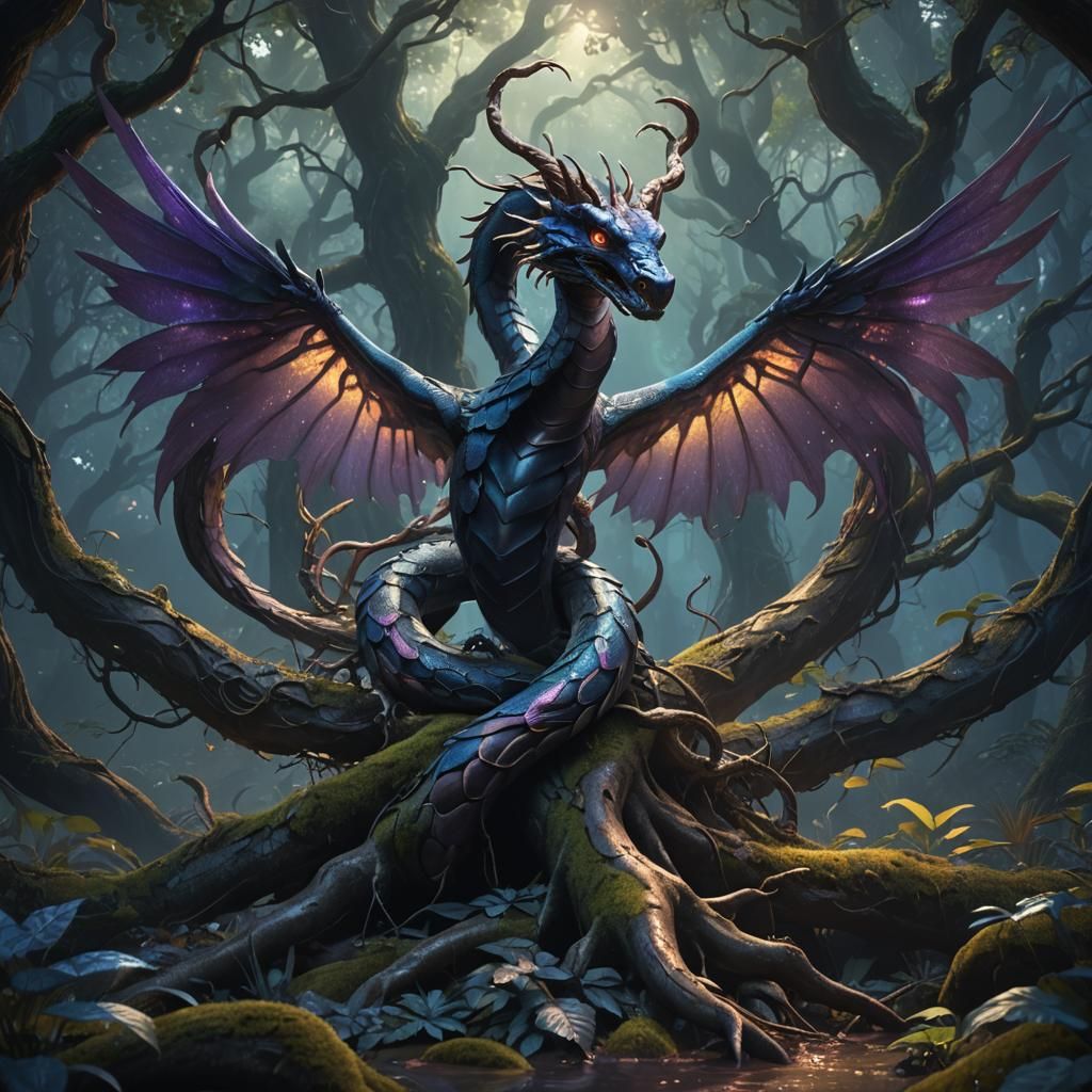 Surreal Fantasy Creature in Mystical Forest