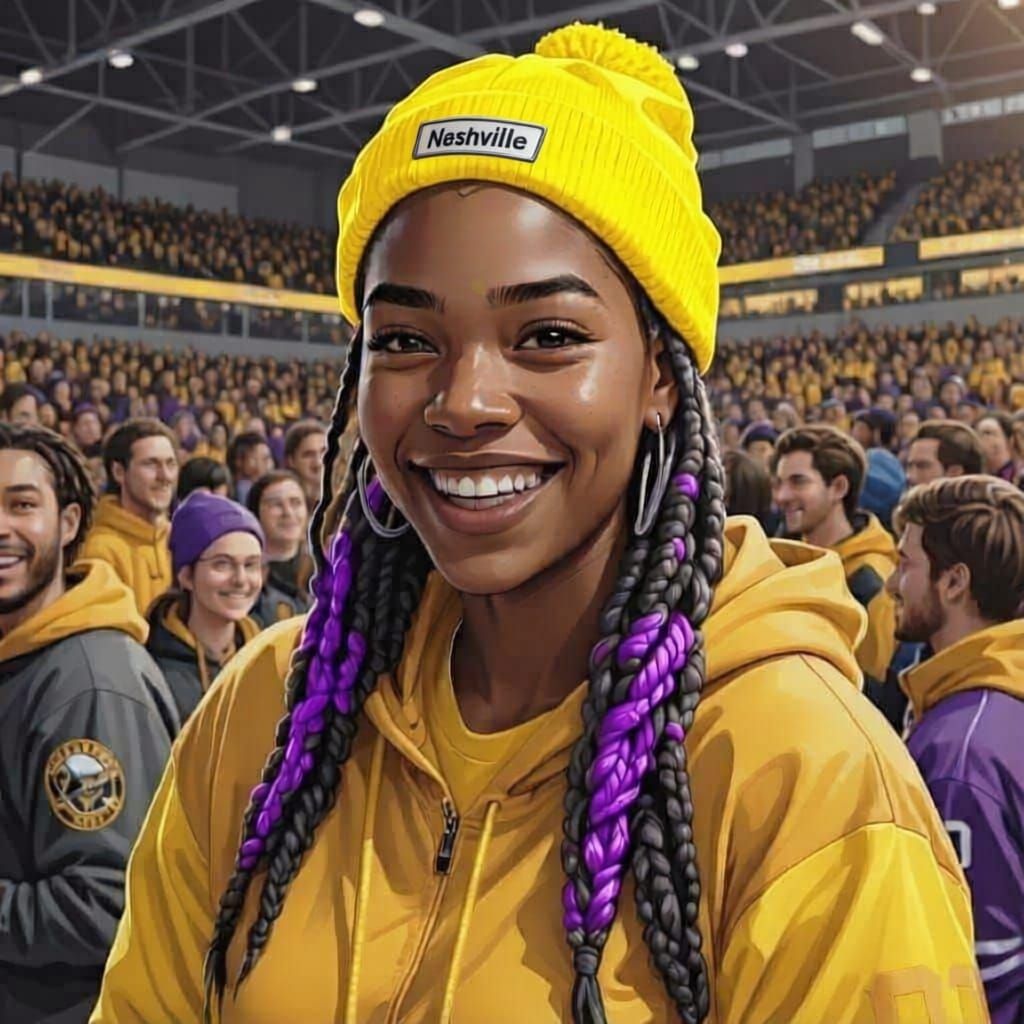 Woman Enjoys Hockey Game in Yellow Hoodie
