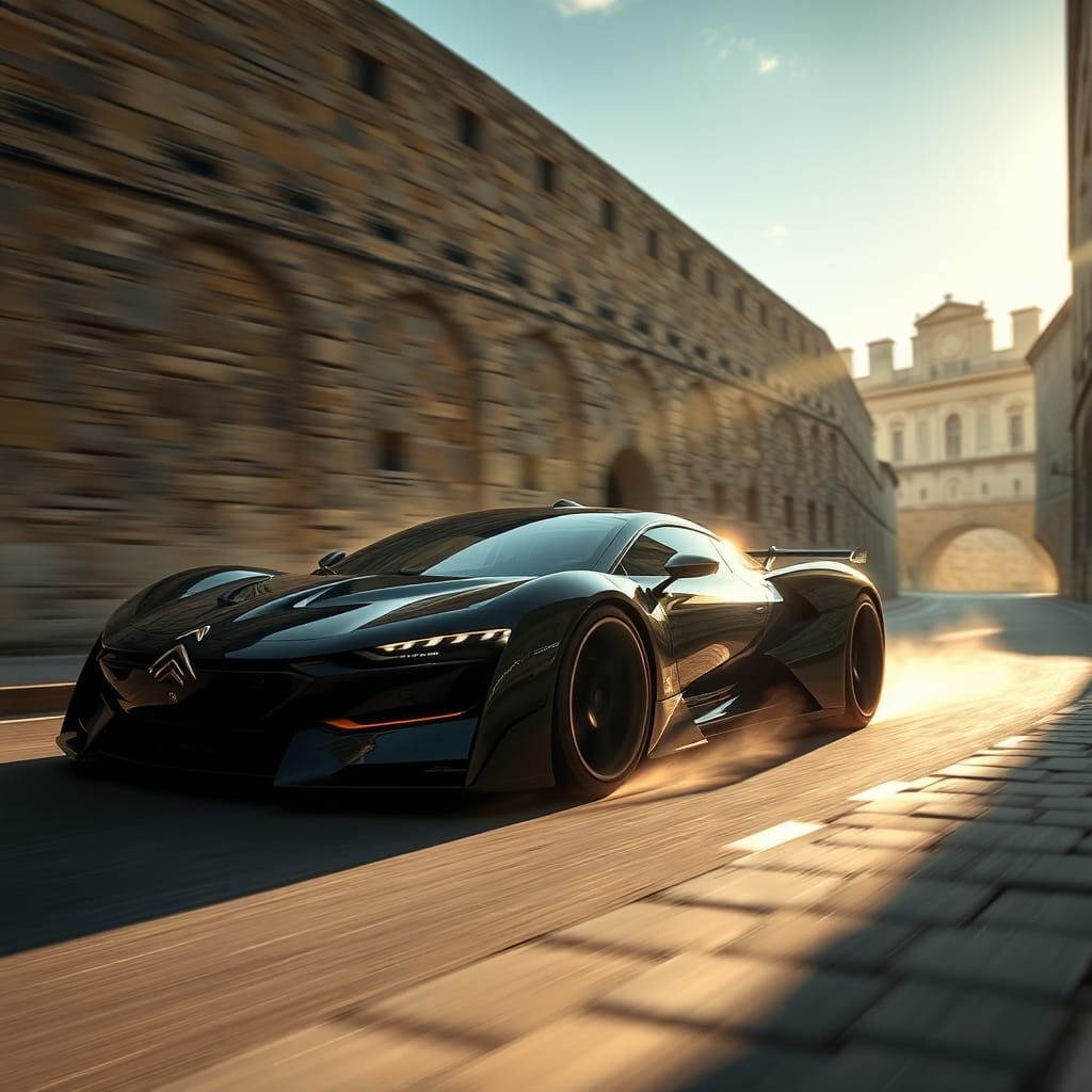 Black Citroën Supercar Races Through Carcassonne