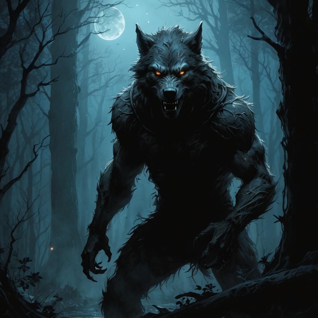 Werewolf on Misty Path in Dark Fantasy Comic Art