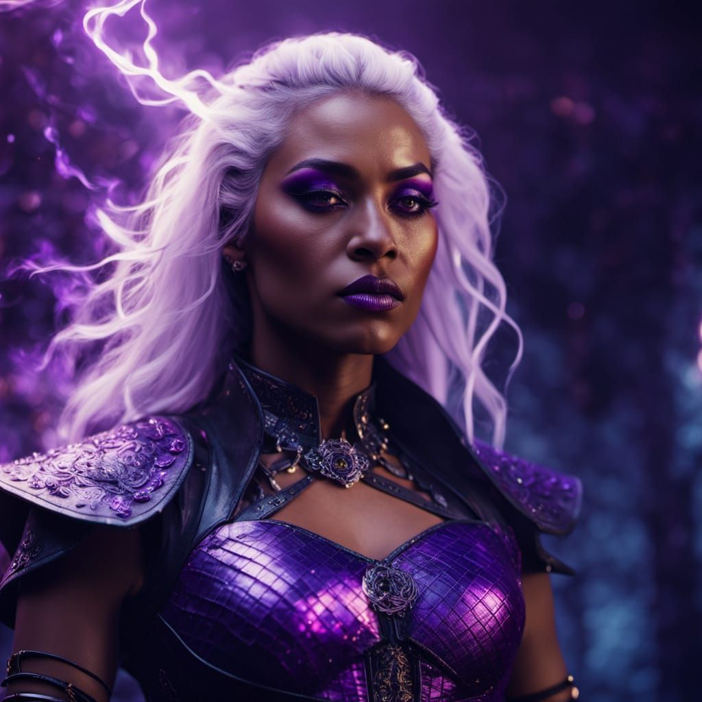 Sorceress in Violet Haze, Cyberpunk Glamour