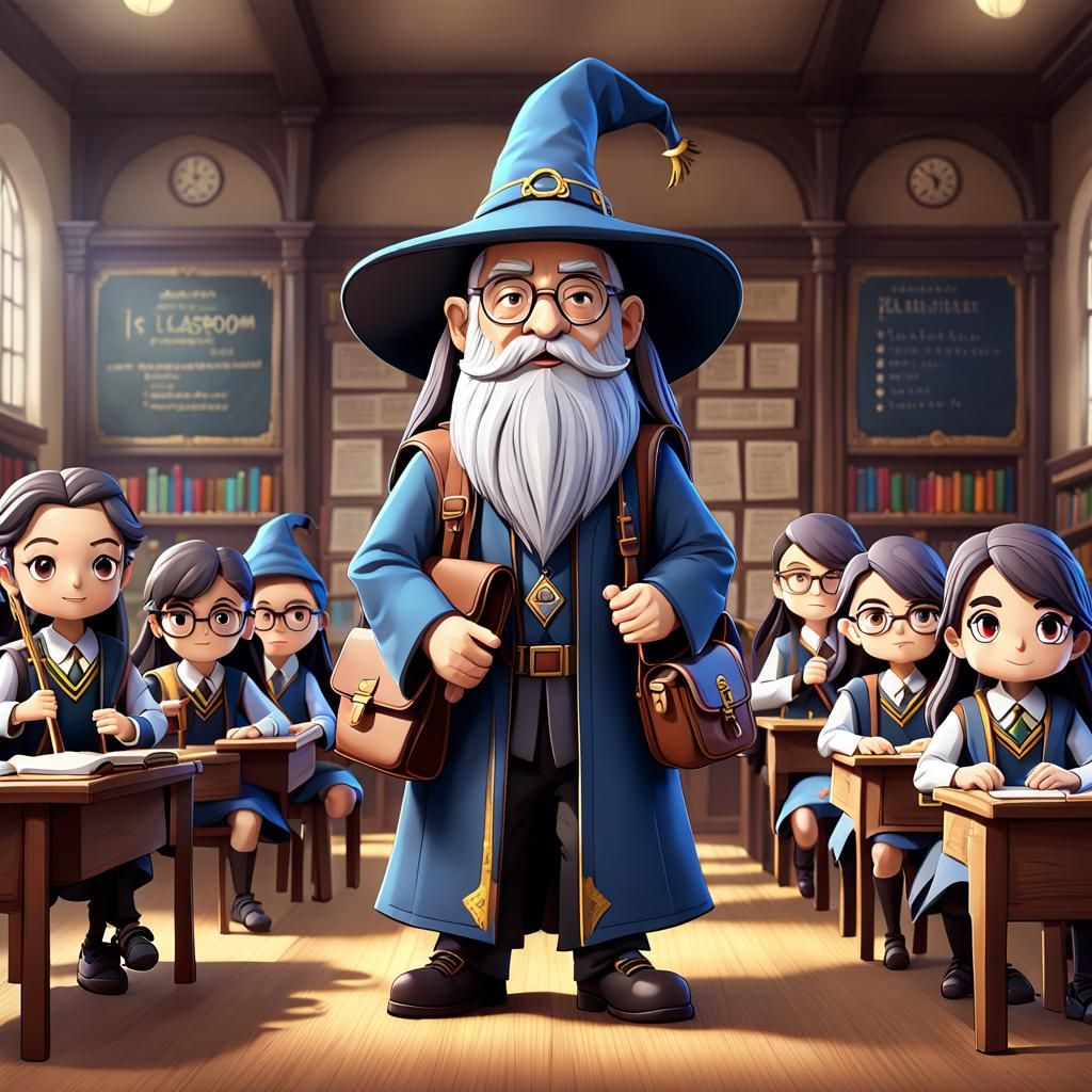 Wizard Classroom in Chibi Bobblehead Style