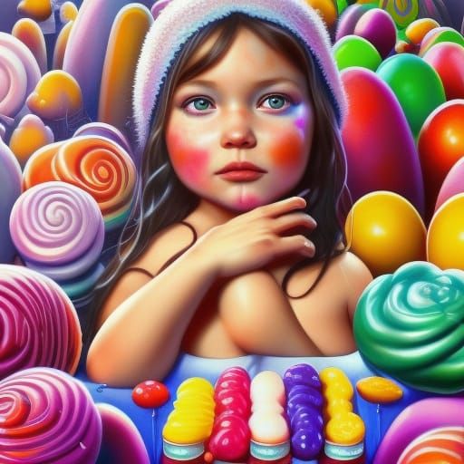 Toddler Girl in Candy Store: Hyperrealistic 3D Airbrush