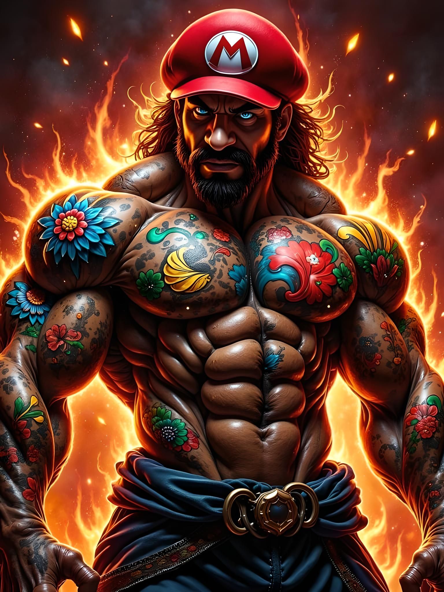 Muscular Super Mario with Tattoos