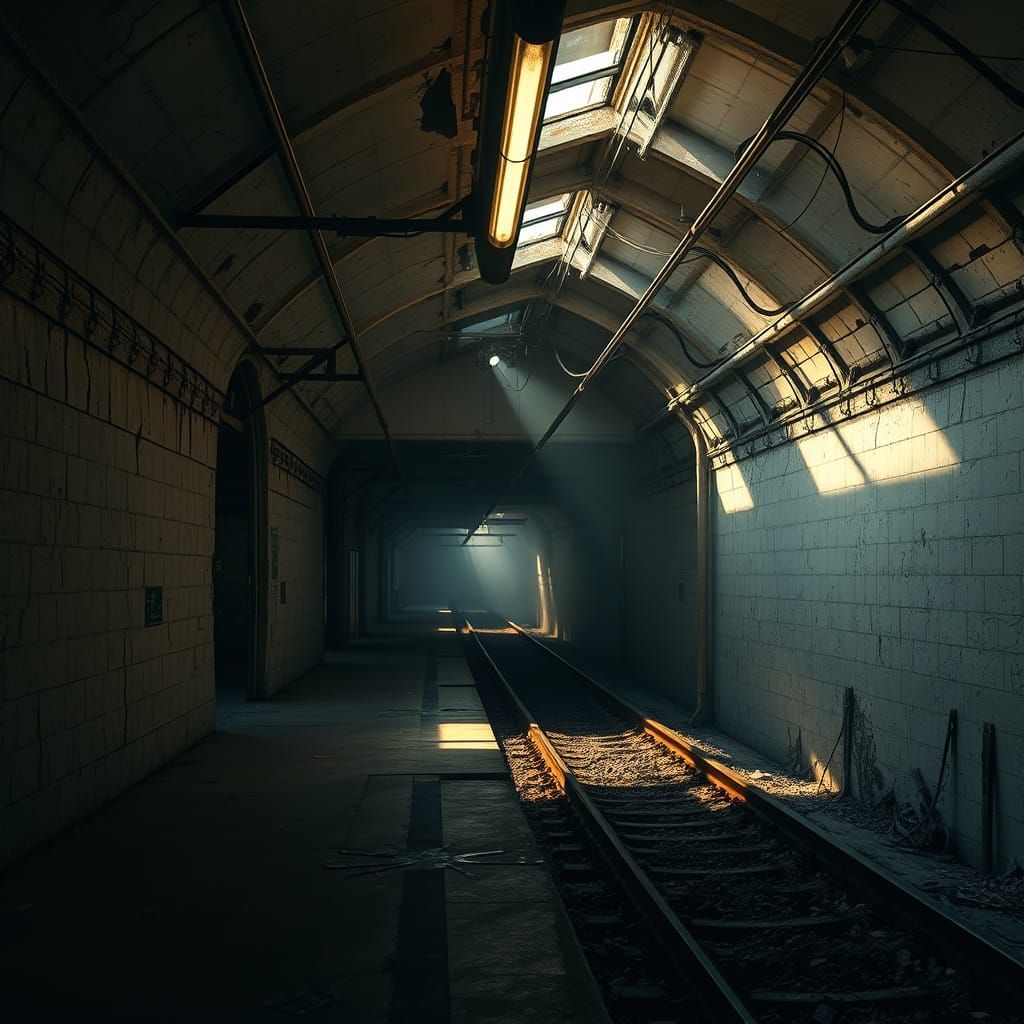 Eerie Abandoned Subway Station in Golden Light