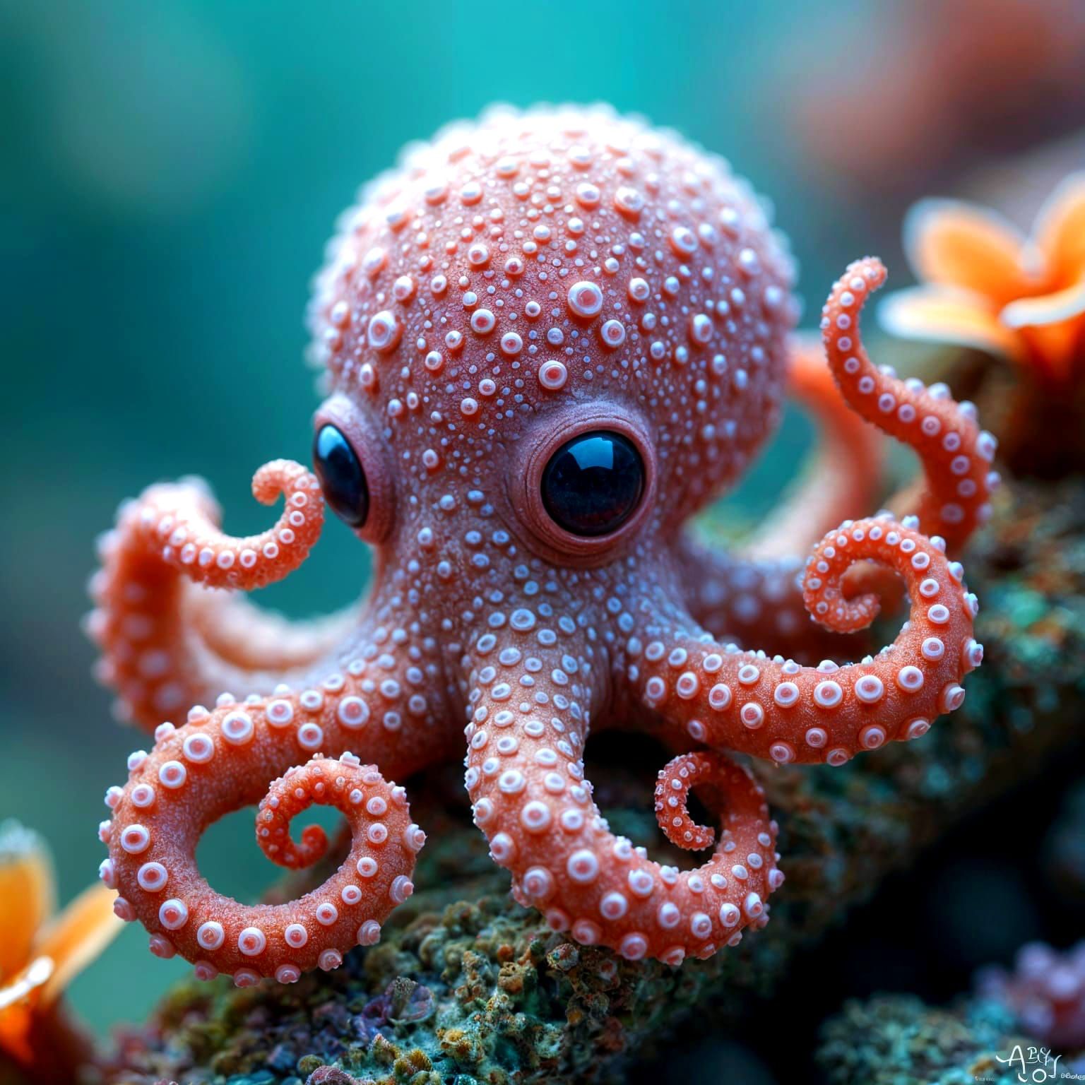 Chibi Octopus in Fantasy Coral Reef