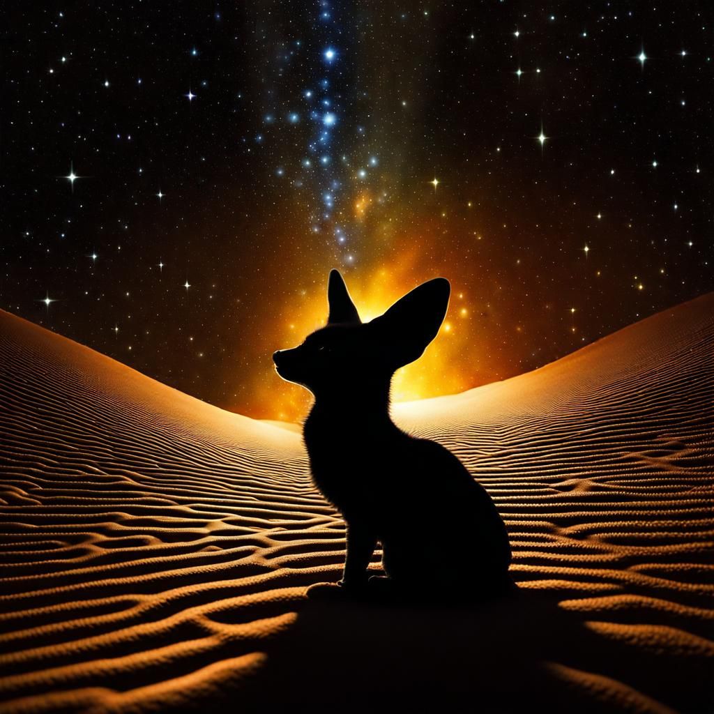 Fennec Gazing at Starry Sky: Space Art