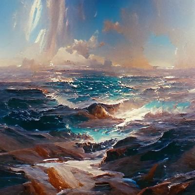 Ocean Scene in Oil Painting Style