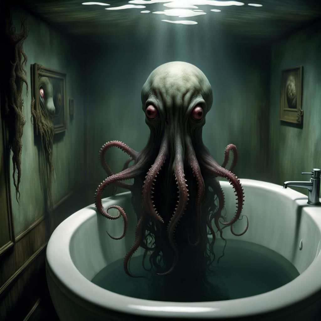 Lovecraftian Toilet Horror: Sinister Tentacled Monster Art