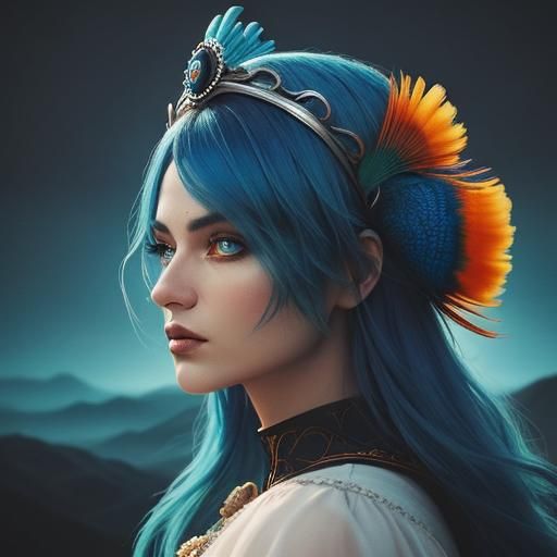 Woman with Peacock Feathers in Film Aesthetic