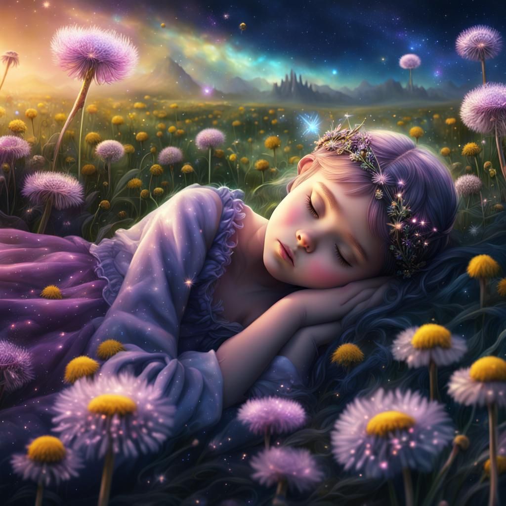 Fairy Princess Sleeping Under Galaxy Sky, Matte Painting