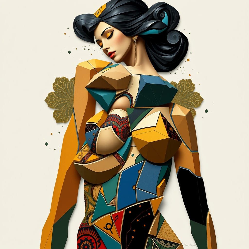 Futuristic Cubist Woman in Art Deco Colors