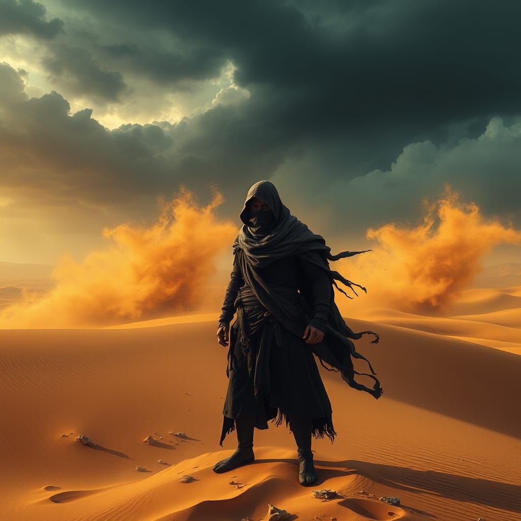 A Lone Figure Endures Desert Silence in a Haunting Scene