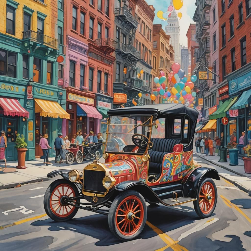 Ford Model T in a Gouache Candyland Wonderland