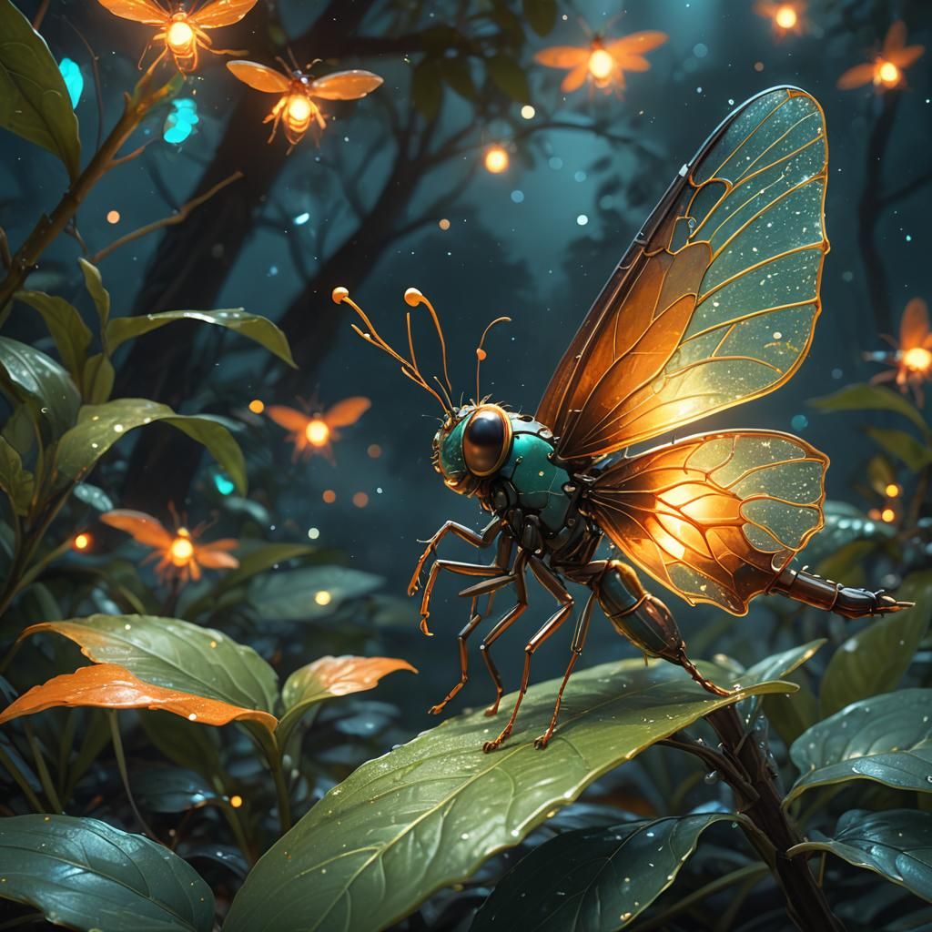 Whimsical Firefly Night Scene Concept Art