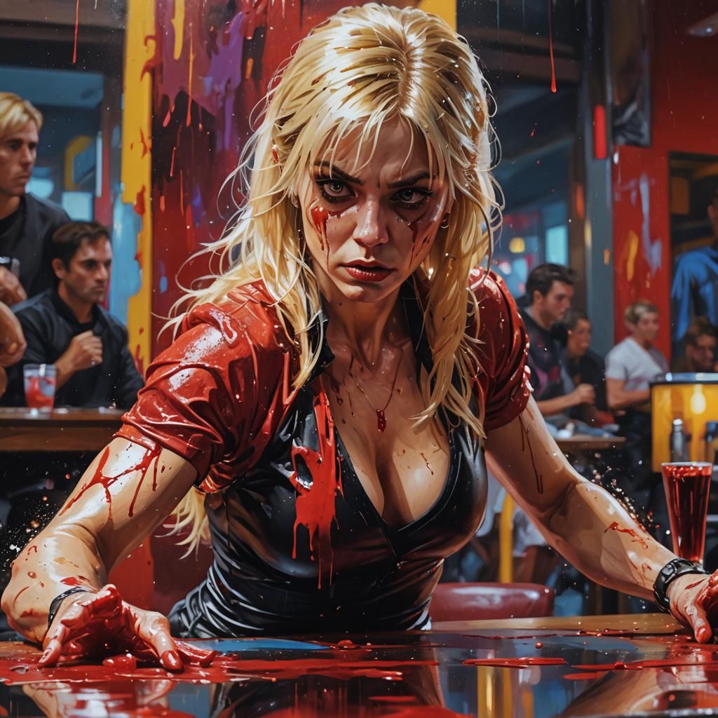 Hyperrealistic Woman with Scars and Colorful Background