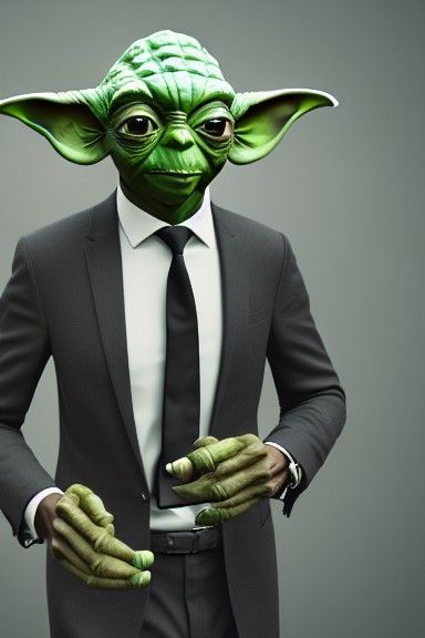 Photorealistic Yoda Businessman Portrait in 8K