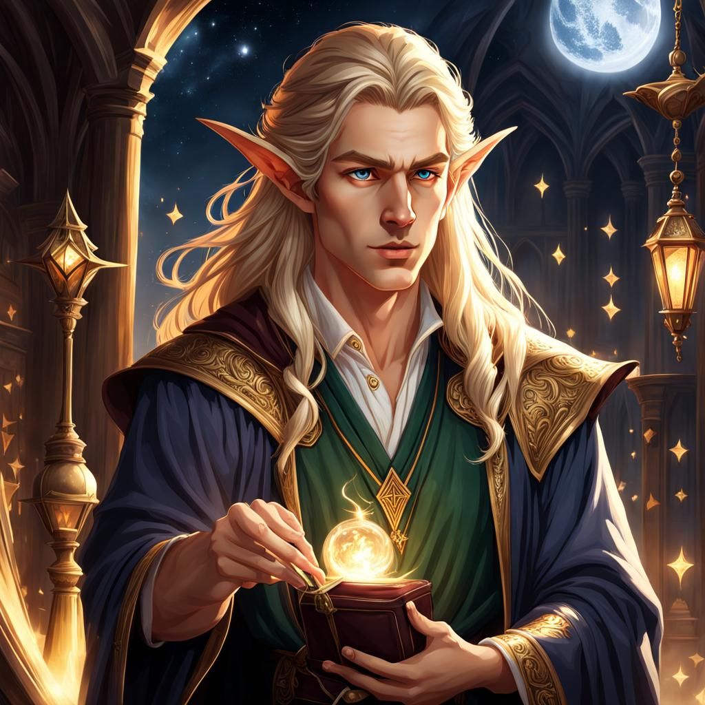 Blonde Elf Scholar Casting Magic