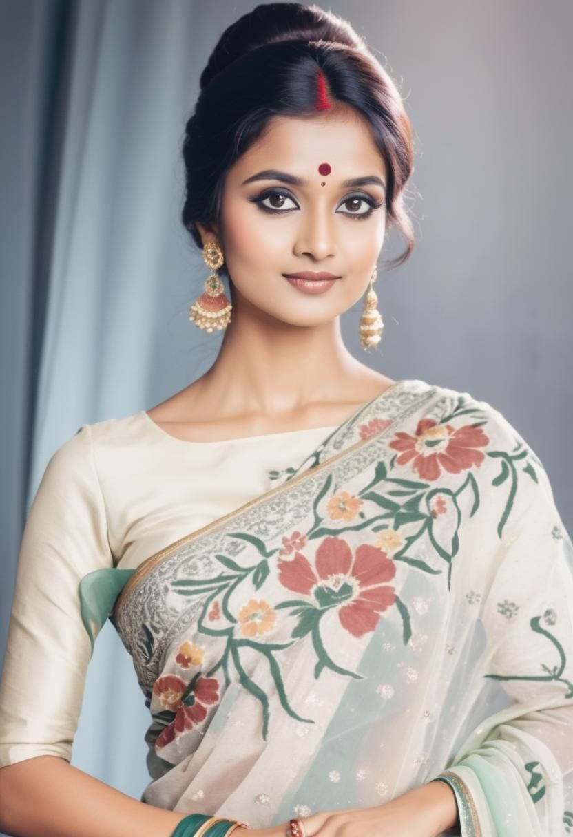 Elegant Indian Woman in 1970s Style