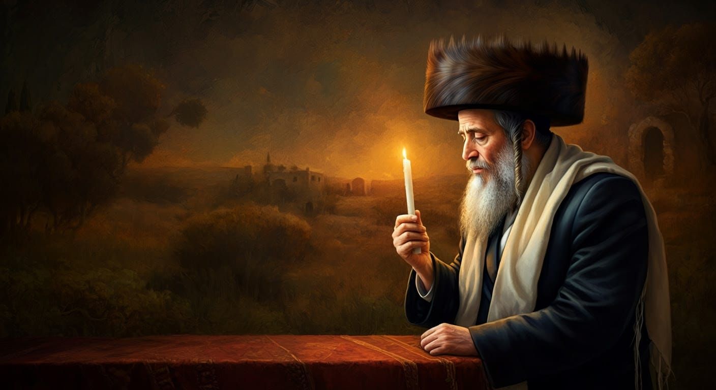 A Dignified Hasidic Jew in Traditional Attire, Lost in Conte...