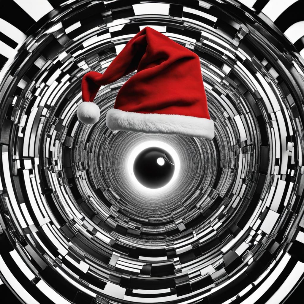 James Bond 007 wearing a Santa hat   holding a gun, being ch...