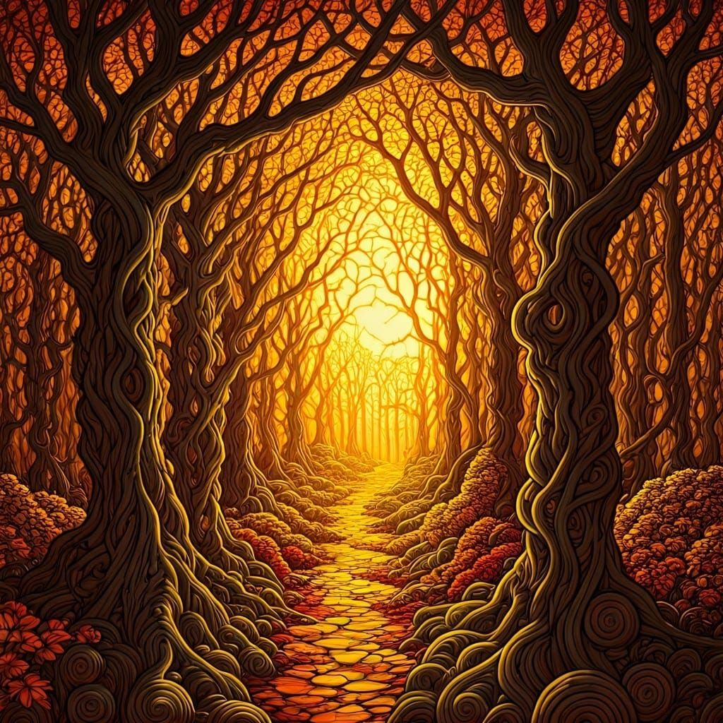 Vibrant Autumn Forest in Illustrative Style