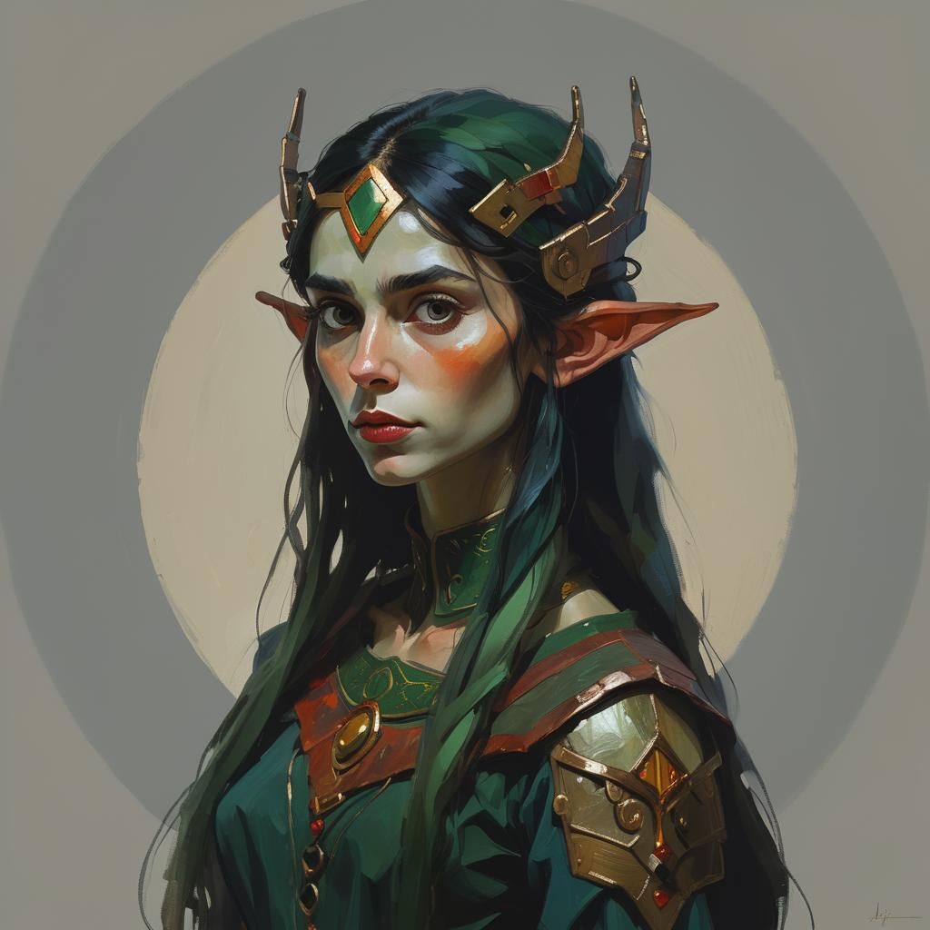 Atmospheric Elf Woman Portrait in Expressionist Style